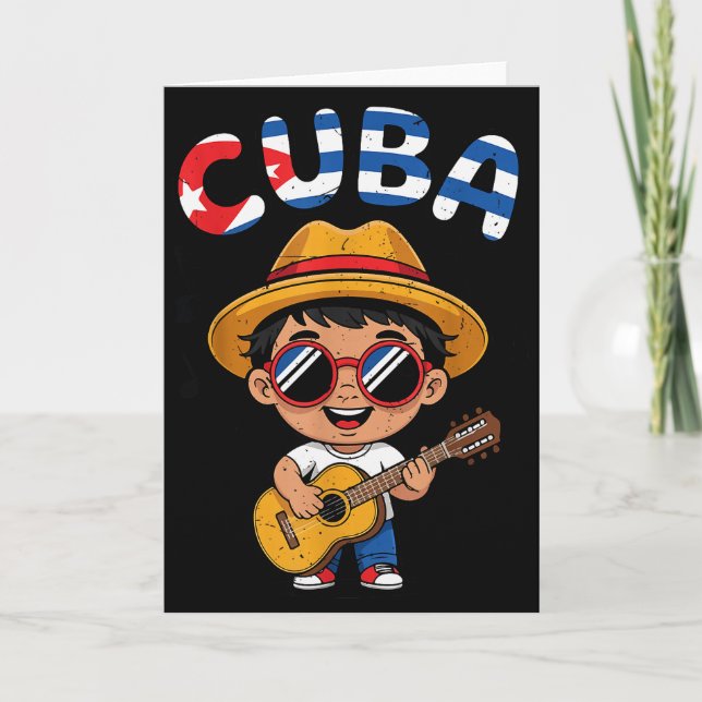 Cartão Menino Cuba Mês da Herança Hispânica Bandeira Cuba (Frente)
