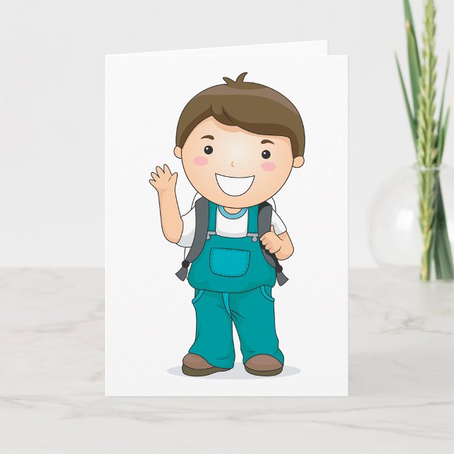 Cartão Menino da Escola Sorridente com Mochila (Criador carregado)