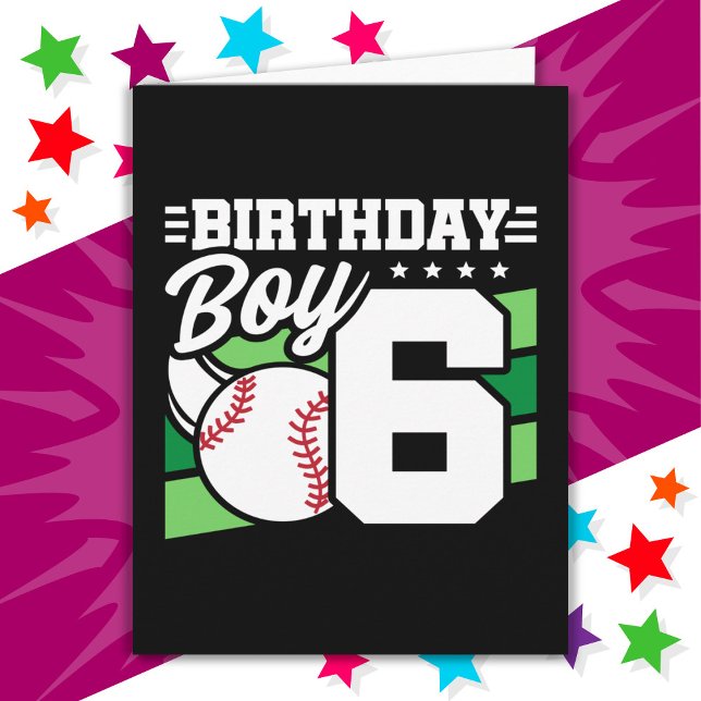 Cartão Menino de 6 anos de festa de beisebol tema 6 Birth (Criador carregado)