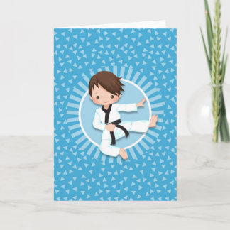 Cartão Menino de Cabelo Castanho de Karatê Judo Artes Mar