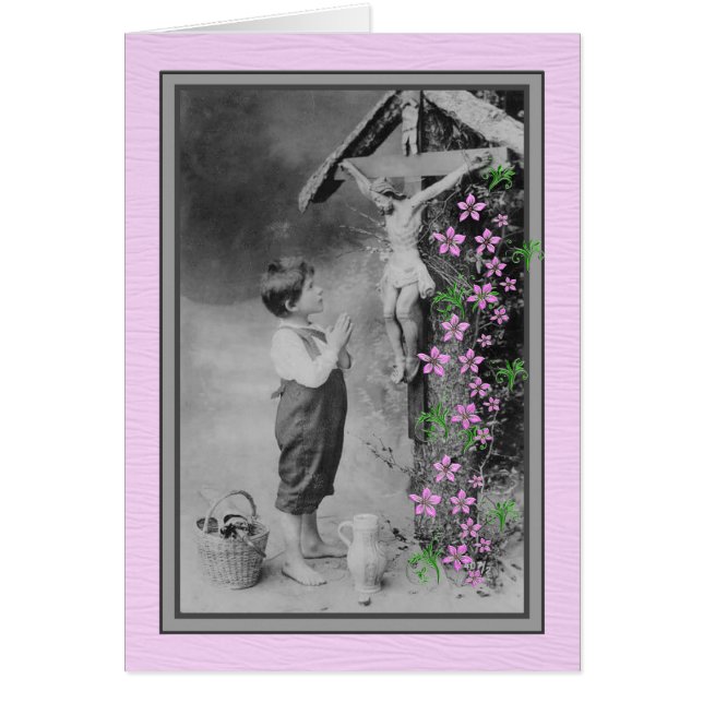 Cartão Menino do buquê espiritual que Praying a Jesus (Frente)