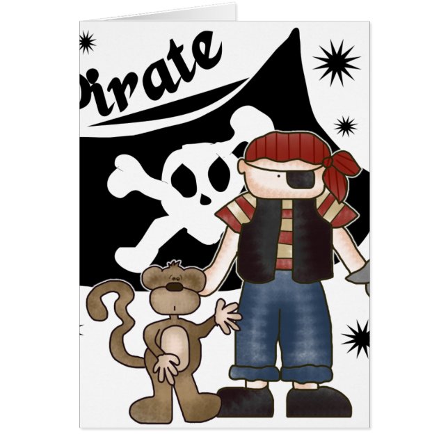Cartão Menino do pirata com macaco (Frente)