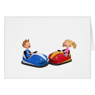 Cartão Menino e menina dos desenhos animados em carros