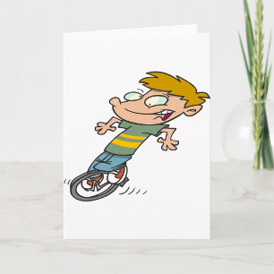 Cartão Menino Engraçado Andando de Monociclo