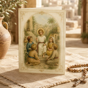 Cartão Menino Jesus Antigo Com Crianças Religiosas
