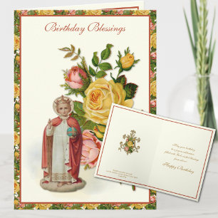 Cartão Menino Jesus Religioso de Praga Rosas Vermelhas Am