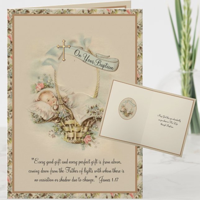 Cartão Menino ou rapariga batista religiosa do Vintage (Criador carregado)