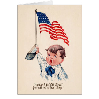 Cartão Menino Patriótico Vintage Bandeira Americana 4 de