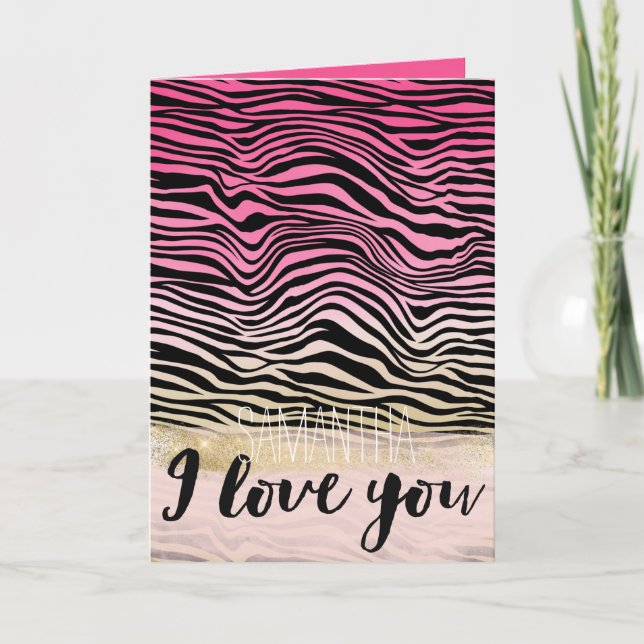 Cartão Menino rosa Dourado Mole Aquarela Negra Zebra Amor (Frente)