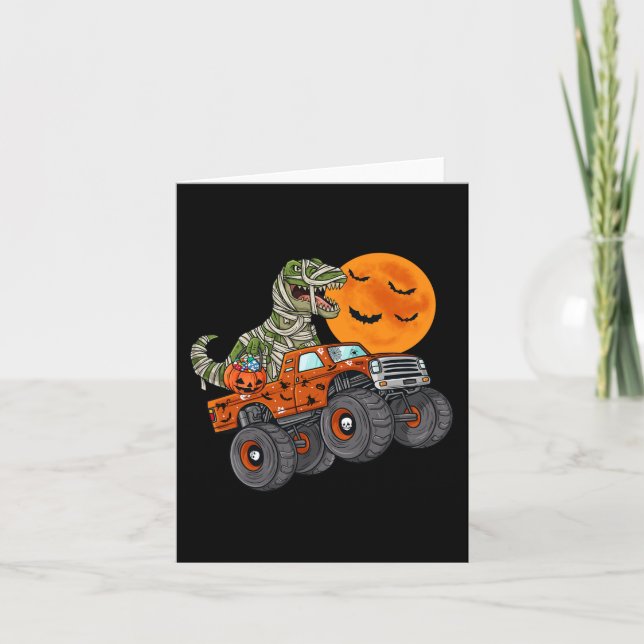 Cartão Meninos De Truck Monstro Da Mãe De Halloween T Rex (Frente)