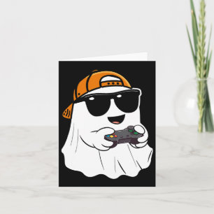 Cartão Meninos do Halloween Crianças Fantasmas Gamer Asca