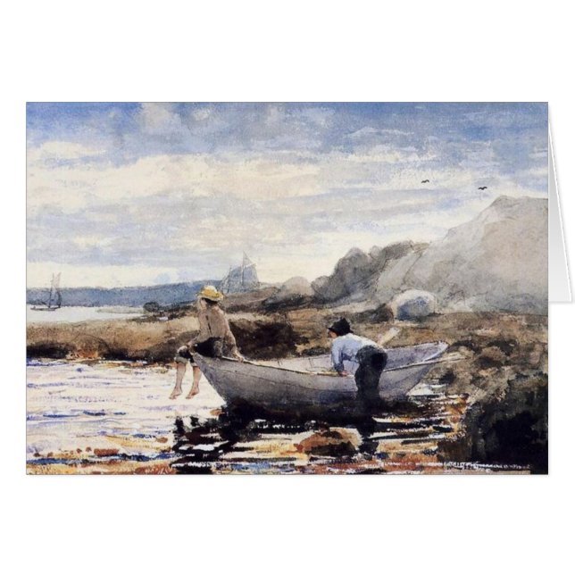 Cartão Meninos em um Dory (Frente Horizontal)