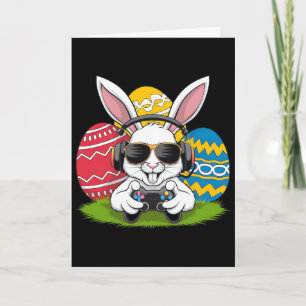 Cartão Meninos Feliz Dia de Páscoa Coelho Ovo Vídeo Game 