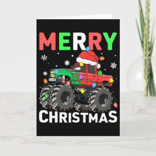 Cartão Meninos Feliz Natal Caminhão Monstro Chapéu do Pap