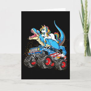 Cartão Meninos Meninas Caminhão Monstro T Rex Montando Un