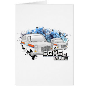Cartão Meninos no azul - polícia Van retro 1988