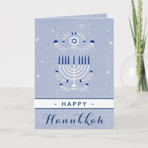 Cartão Menorá Azul Estrela de Davi Feliz Hanukkah Elegant