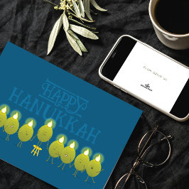 Cartão Menorá de Azeitonas de Hanukkah | Logotipo Corpora