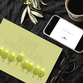 Cartão Menorá de Azeitonas de Hanukkah | Logotipo Corpora