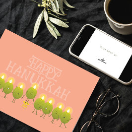 Cartão Menorá de Azeitonas de Hanukkah | Logotipo Corpora