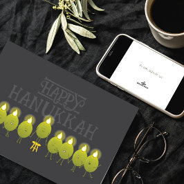 Cartão Menorá de Azeitonas do Hanukkah | Logotipo Corpora