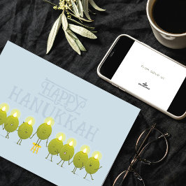Cartão Menorá de Azeitonas do Hanukkah | Logotipo Corpora