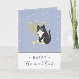 Cartão Menorá de Gato Engraçado & Dreidel Feliz Hanukkah 