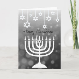 Cartão Menorá Preta e Branca Feliz Hanukkah