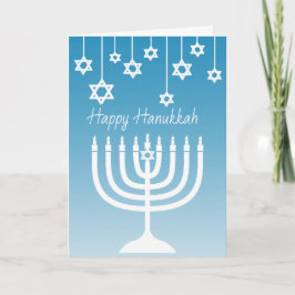 Cartão Menorah azul e branco Hanukkah feliz