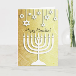 Cartão Menorah Dourado e branco Hanukkah feliz