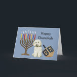 Cartão Menorah Dreidel de Chanukah da caniche<br><div class="desc">Recordar a família e os amigos durante a estação de Chanukah é uma maneira maravilhosa de permanecer em contacto com as pessoas que você ama e se importa aproximadamente. Eu criei estes cartões de Chanukah do cão com amor e o cuidado e eu somos certos que qualquer um que ama...</div>