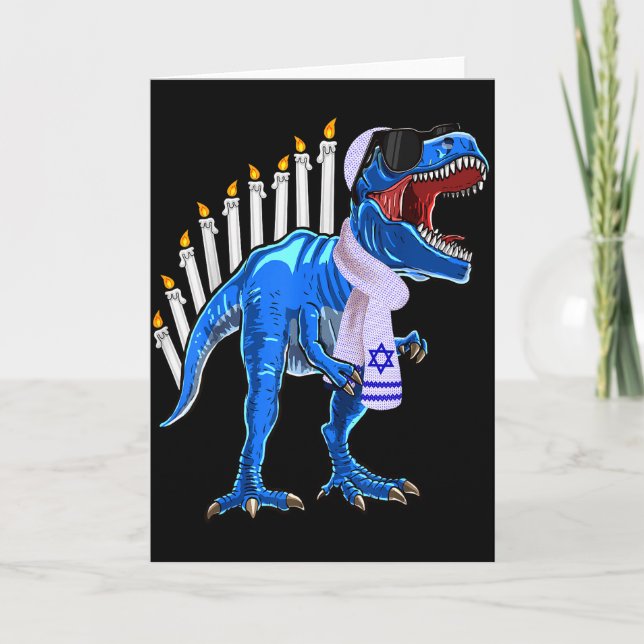 Cartão Menorasaurus Rex Shirt T Rex Dinosaur Hanukkah Gif (Frente)
