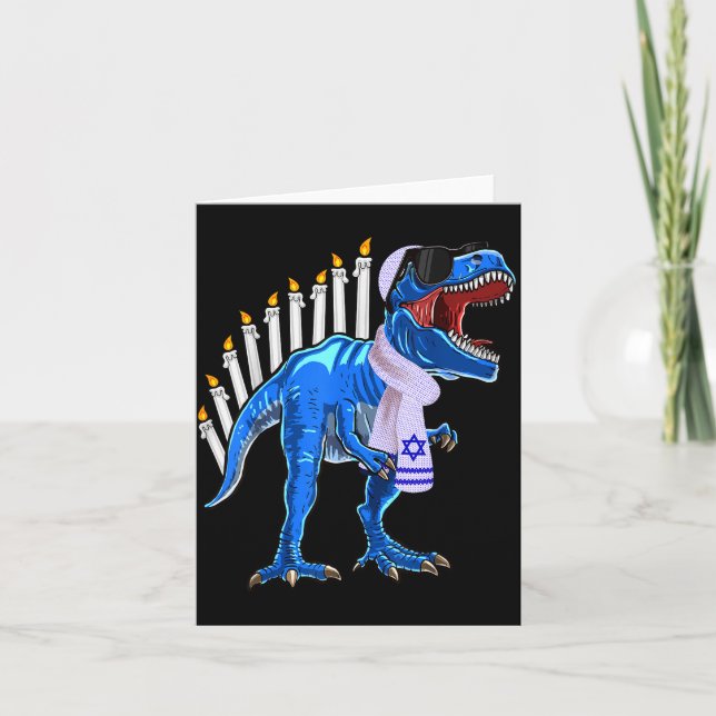 Cartão Menorasaurus Rex Shirt T Rex Dinosaur Hanukkah Gif (Frente)