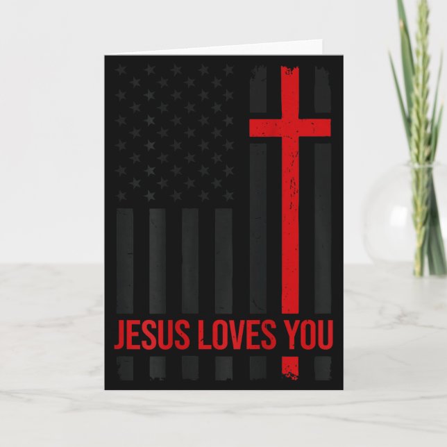Cartão Mens American Flag Jesus Loves You Christian Faith (Frente)