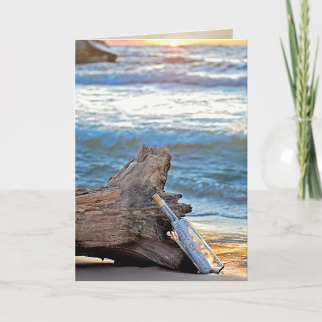 Cartão Mensagem de aniversário em uma garrafa (Frente)