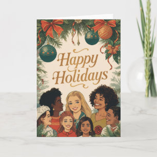Cartão Mensagem de Natal Vintage Feliz Ano Novo Família