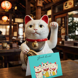 Cartão Mensagem Personalizada Boa Sorte Gatos Maneki Neko