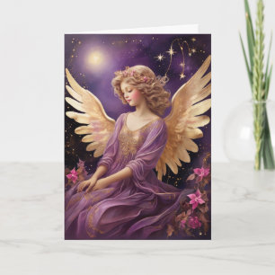 Cartão Mensagem Personalizada de Anjo de Natal Roxo Vinta