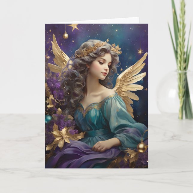 Cartão Mensagem Personalizada de Arte Anjo de Natal Retro (Frente)