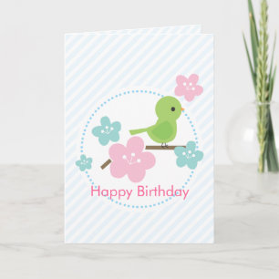 Cartão Mensagem Personalizada de Aves Verdes e Flores de