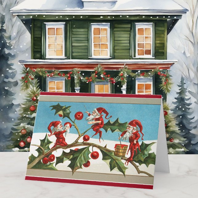 Cartão Mensagem Personalizar natais vintages Elves X 3 (Criador carregado)