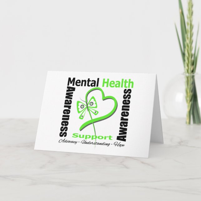 Cartão Mental Health Awareness Heart Butterfly Ribbon (Frente)