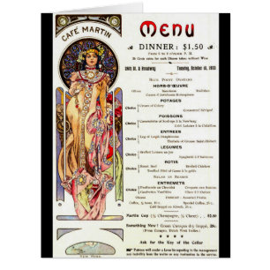 Cartão Menu 1903 de New York Café