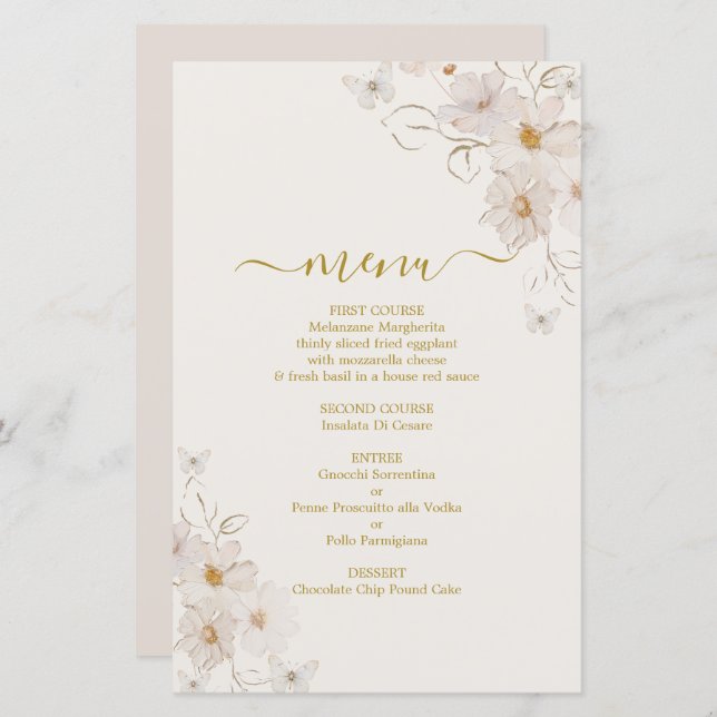 Cartão Menu Borboletas (Frente/Verso)