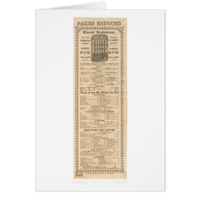 Cartão Menu do restaurante dos mineiros (1083A) (Frente)