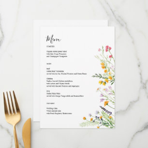 Cartão Menu moderno de Flores Selvagens monograma