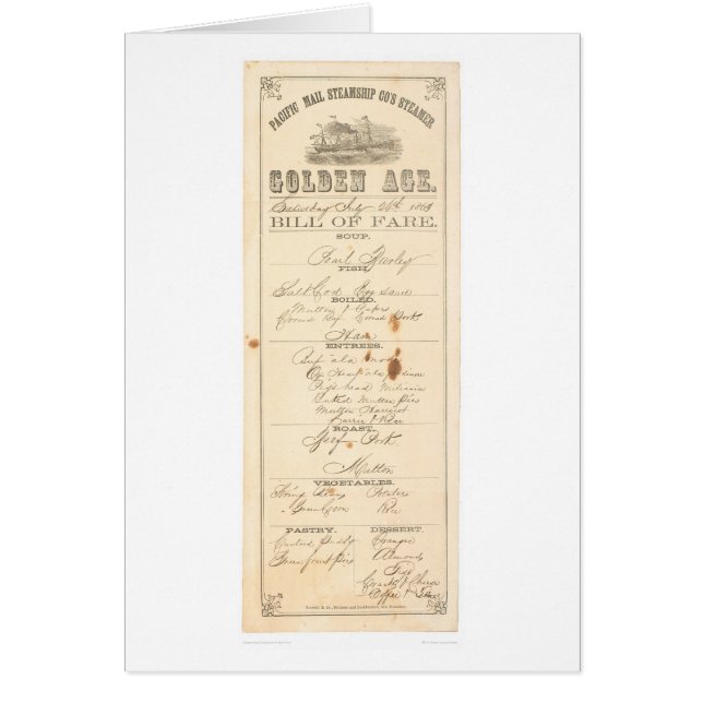 Cartão Menu para o navio a vapor "época dourada" (1276A) (Frente)