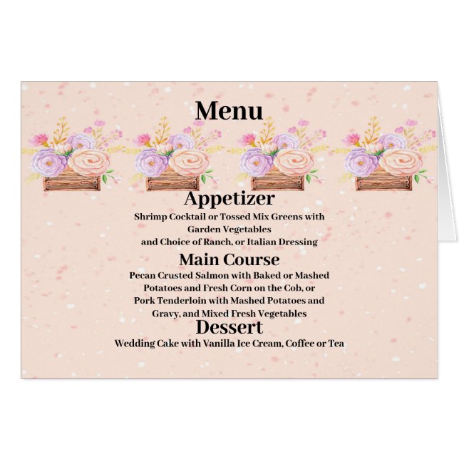 Cartão Menu para Peach Rustic Floral Wedding (Frente Horizontal)