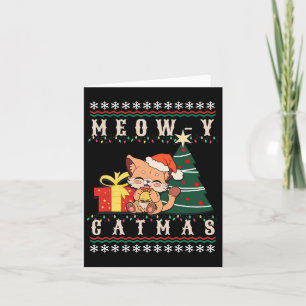 Cartão Meow y Catmas Cat Árvore de Natal Xmas Meninas F