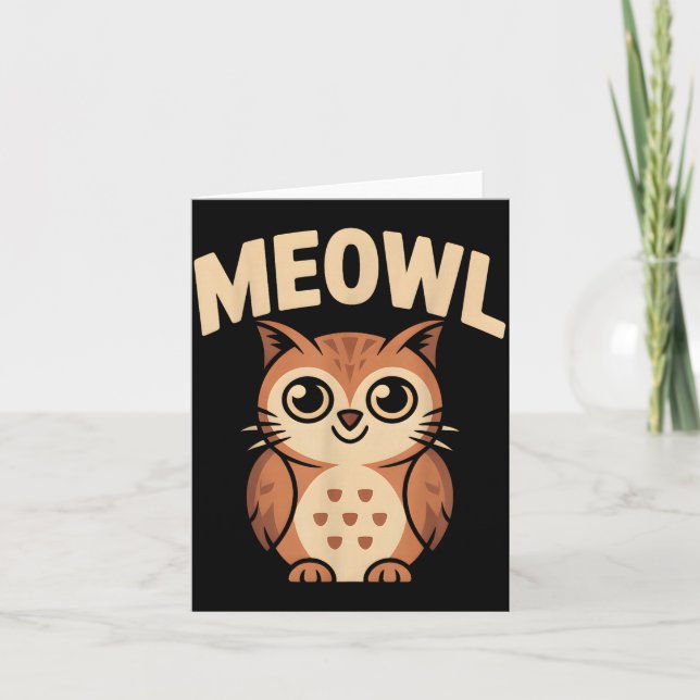 Cartão Meowl Cat Owl Hybrid Funny Meme Brain Rot Gen Alph (Frente)